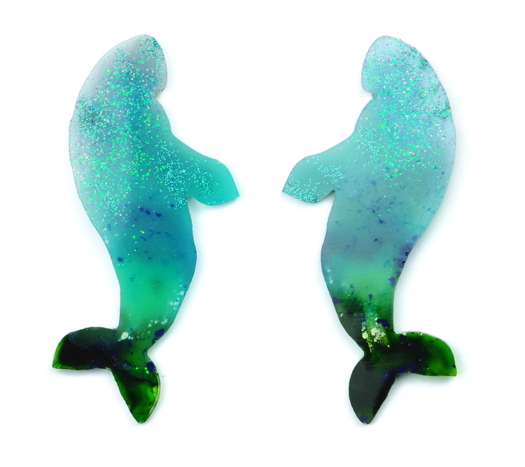 Large dugong resin statement earrings pair