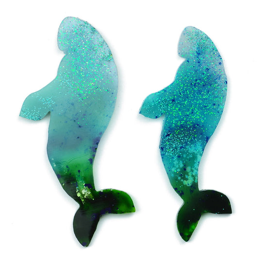 Dugong resin earrings small and large comparison